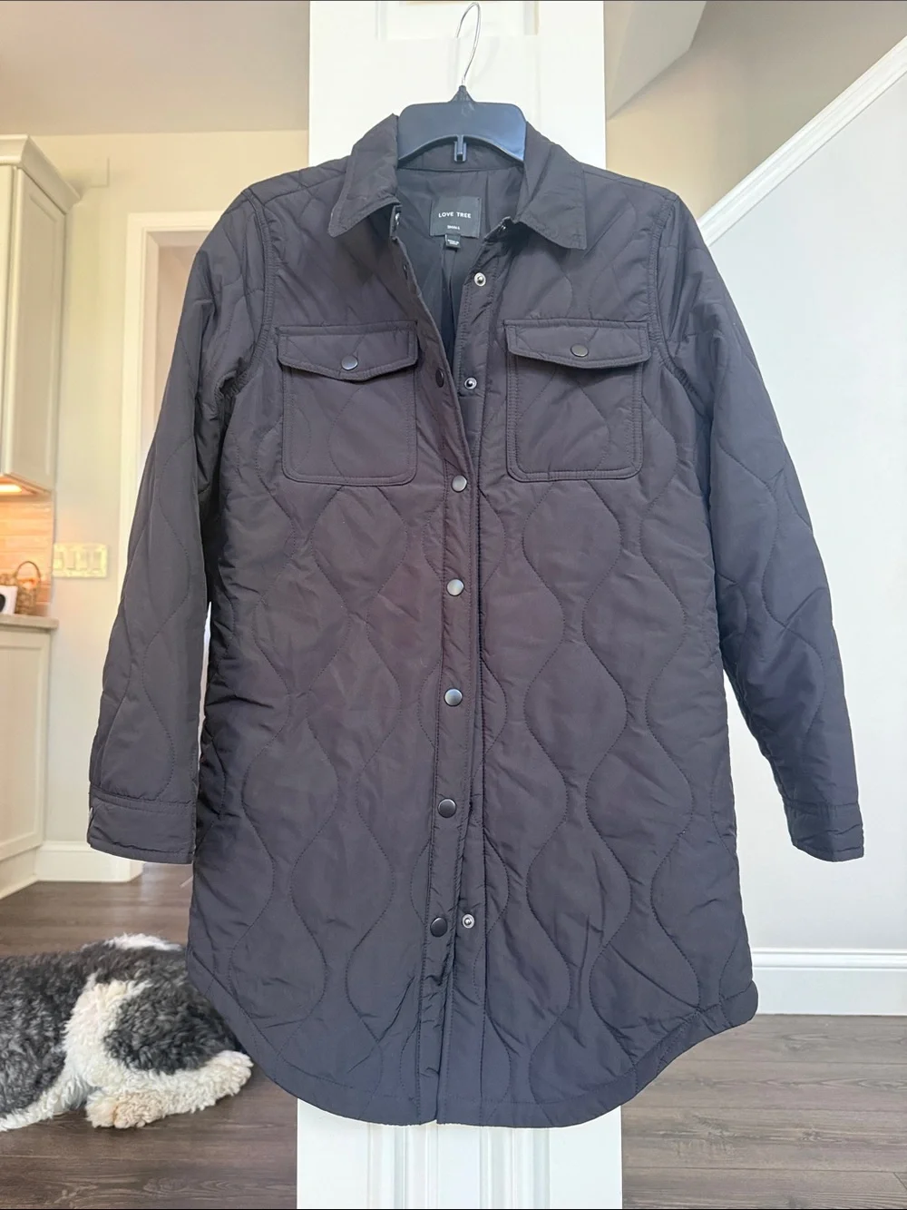 Love Tree Black Quilted Long Shirt Jacket Small - Picture 2 of 7